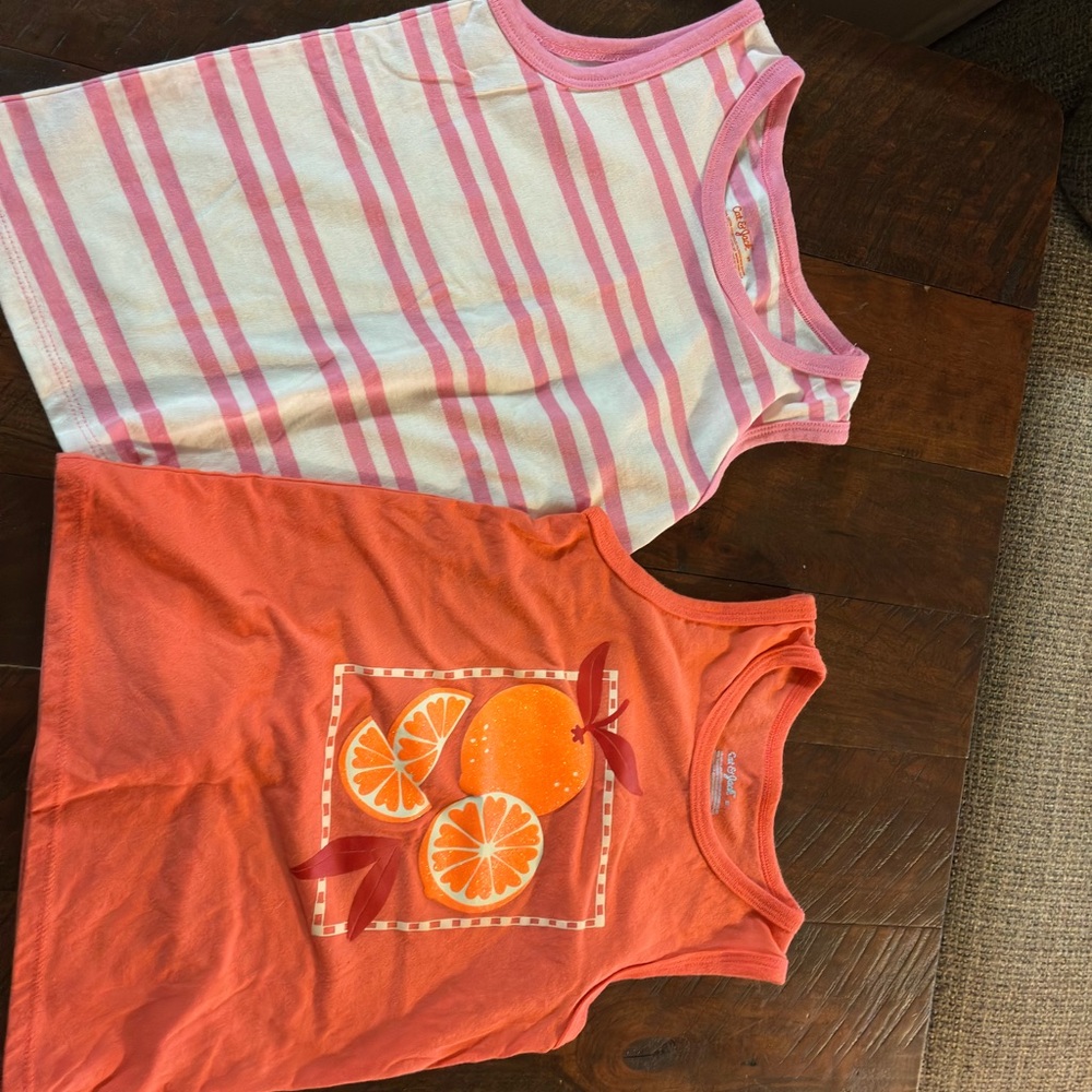Cat & Jack Pink Stripe and Orange Fruit Tank Top Set